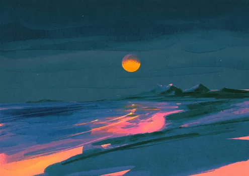 Night Beach - Watercolor