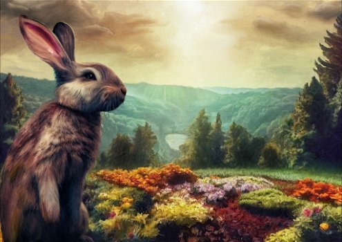 Rabbit and flowers